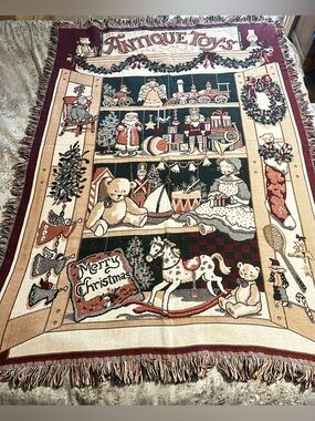 Christmas antique toys woven throw afghan tapestry